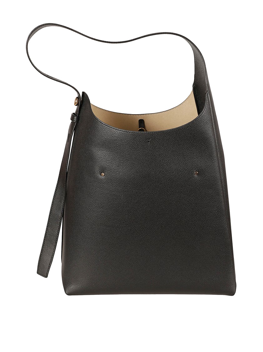Tory Burch Structured Black Leather Shoulder Bag In Black