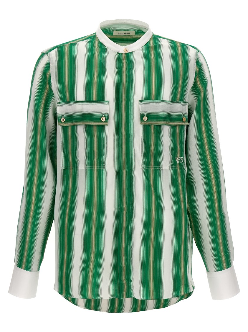 Wales Bonner Cadence Silk Shirt Green And Ivory In Green