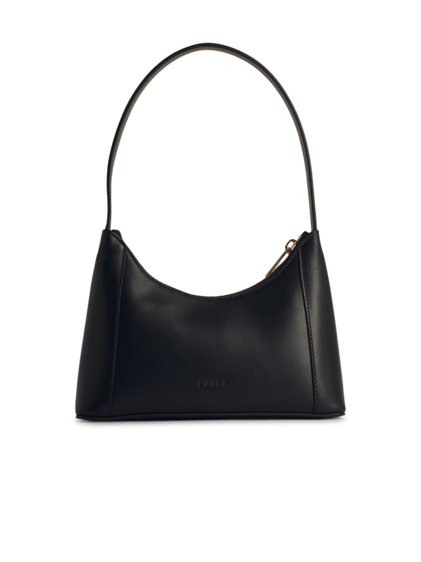 Furla Logo-plaque Leather Shoulder Bag In Black