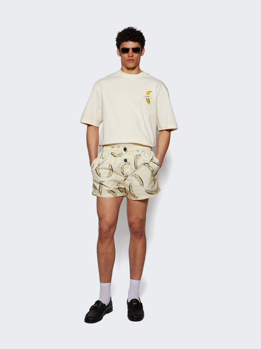 Jacquemus Le T-shirt Banane White Crewneck T-shirt With Logo Detail On The Front In Cotton Man