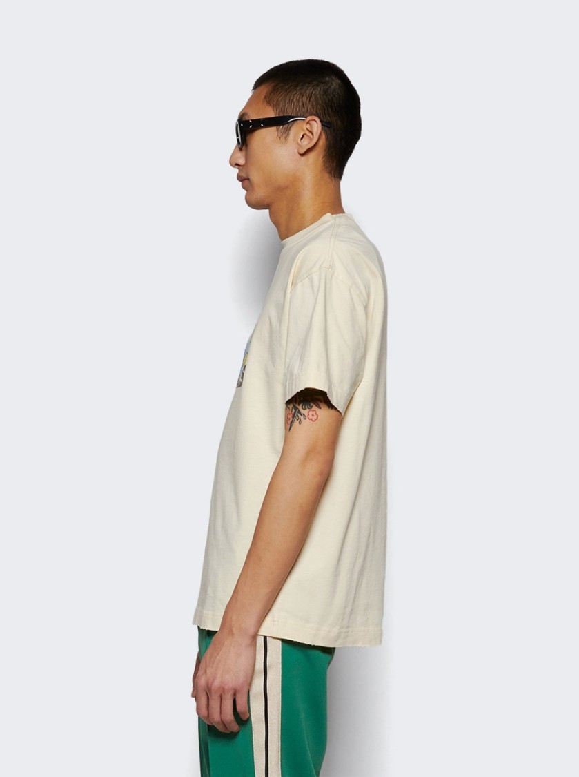 Palm Angels Ivory T-shirt With Front Bear Print In Neutrals