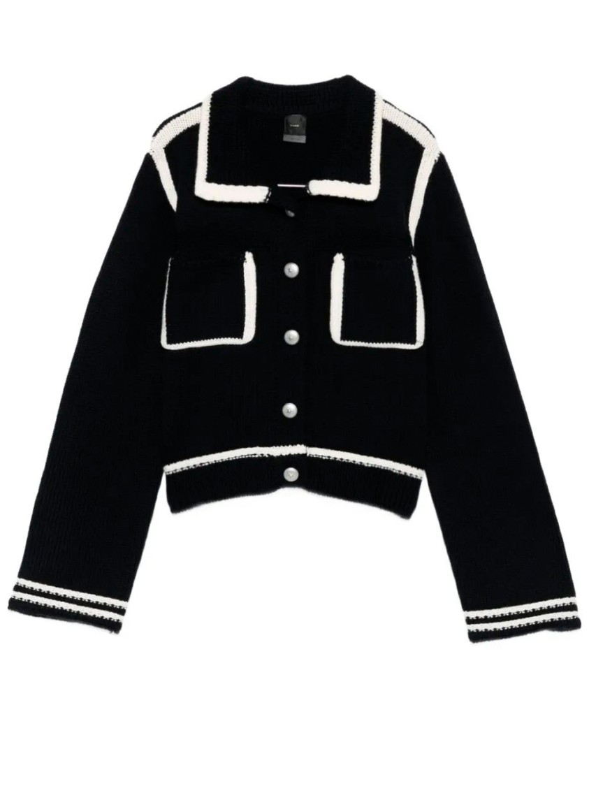 Pinko Sulcis Wool Collared Cardigan Sweater In Black