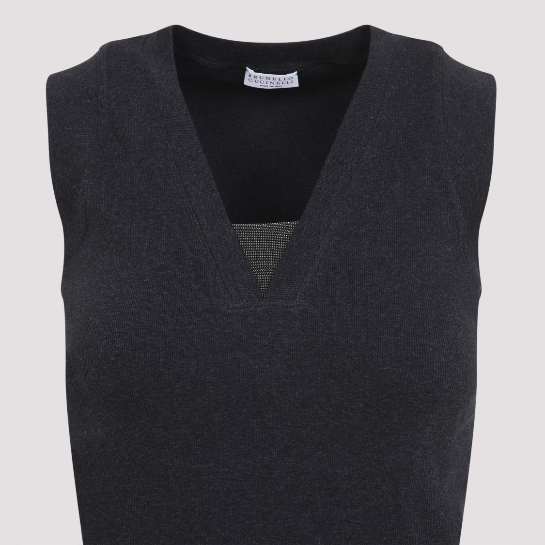 Brunello Cucinelli Fitted Sleeveless Top With Deep V-neckline In Black