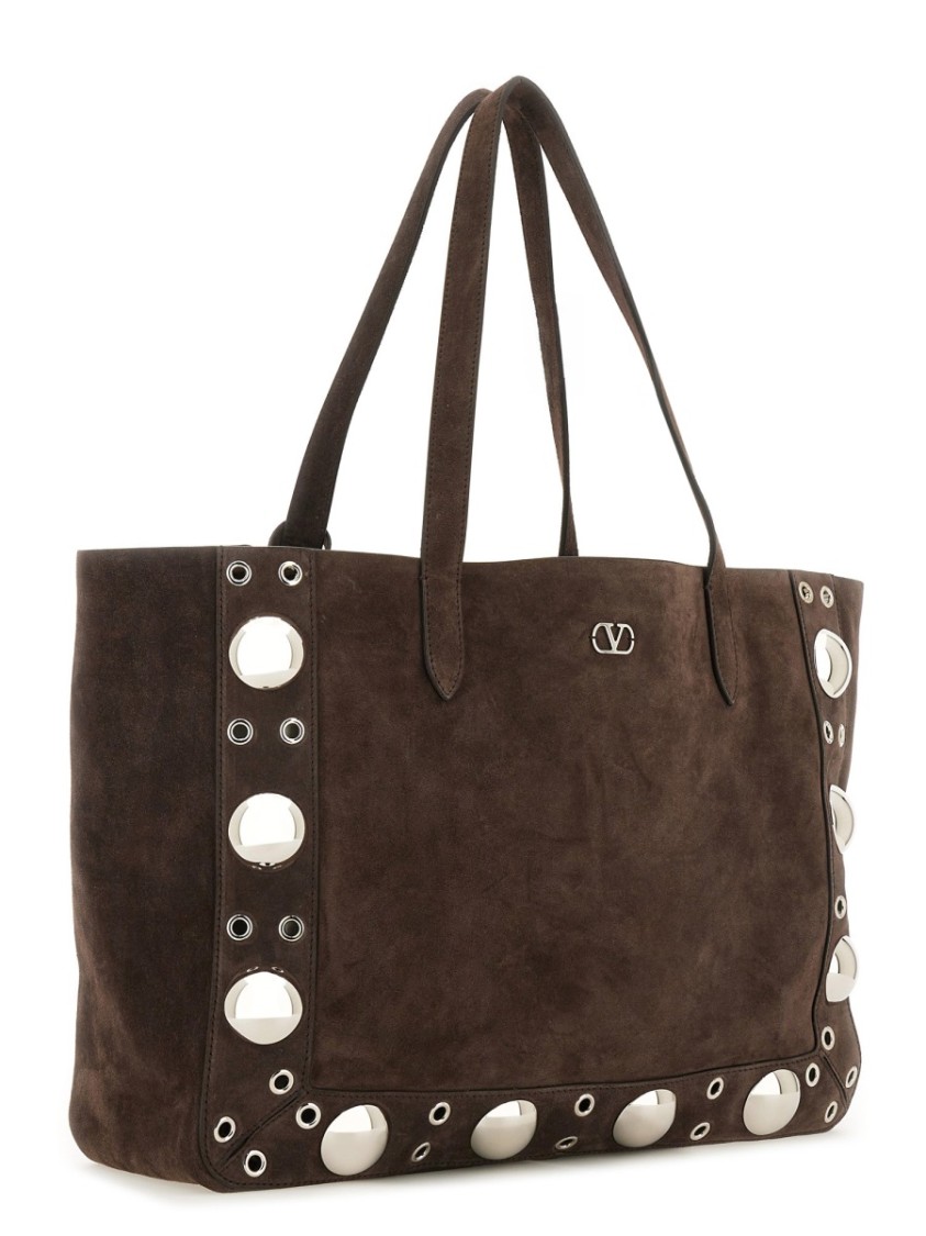 Valentino Suede Shoulder Bag With Maxi Metal Studs In Brown