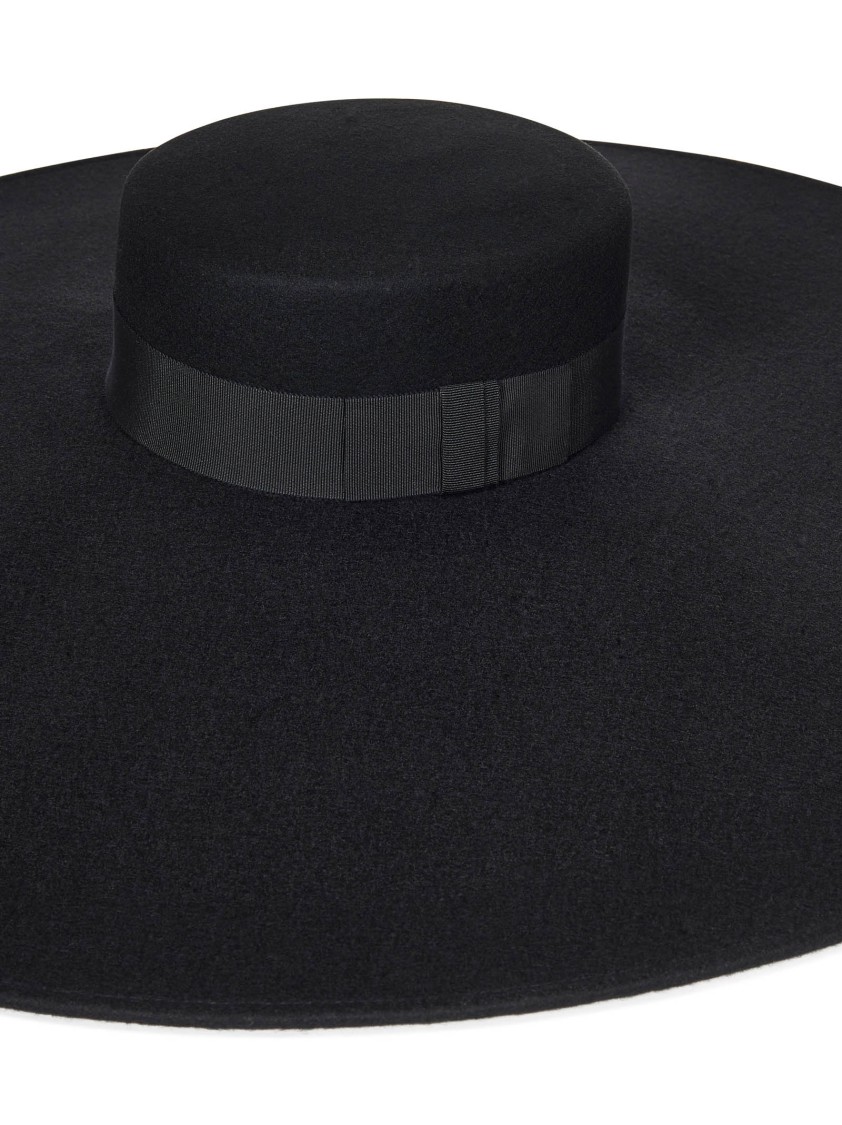 Nina Ricci Wide Brim Black Wool Felt Large Capeline In Black
