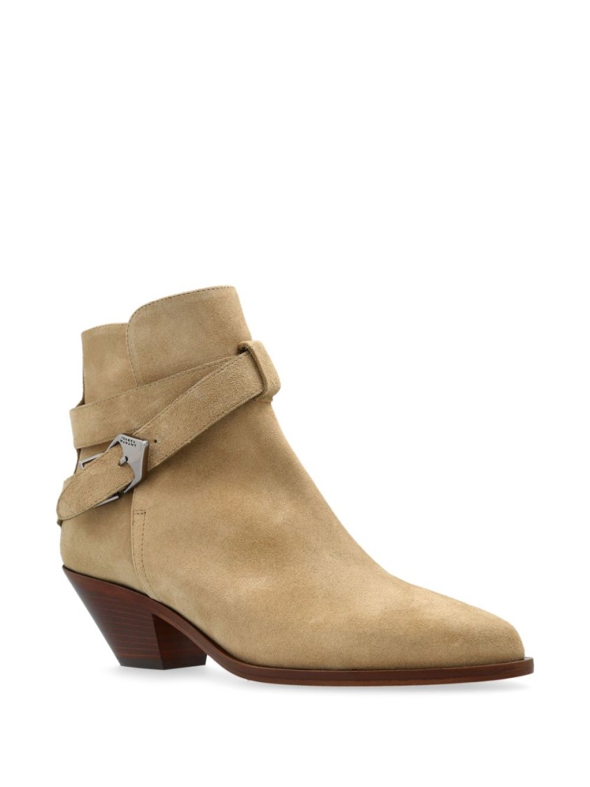 Isabel Marant Pointed Toe Ankle Boots With Buckle Detail In Neutral