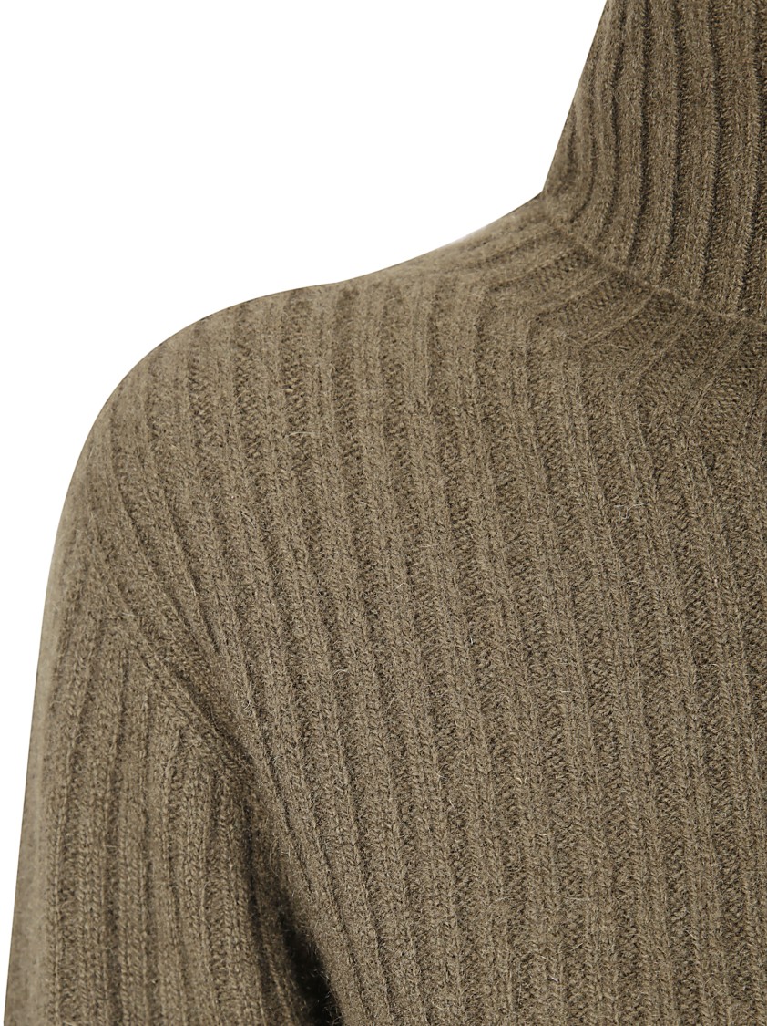 Uma Wang High Neck Rib Sweater In Green