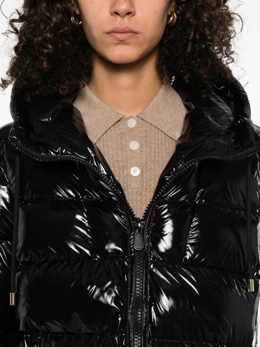 Pinko Oversized Black Puffy Coat With Glossy Finish And Hood In Black
