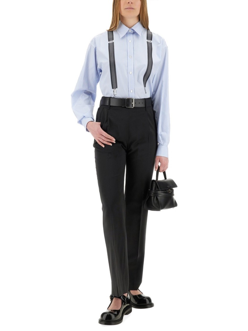 Moschino Couture Light Blue Cotton Striped Shirt With Decorative Straps In Blue