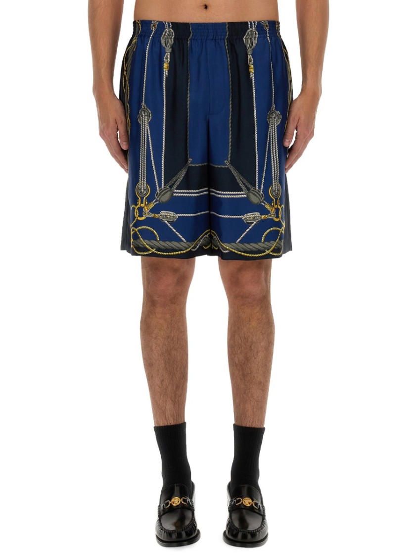 Versace Pattern-printed Elasticated Waistband Bermuda Shorts In Multicolor