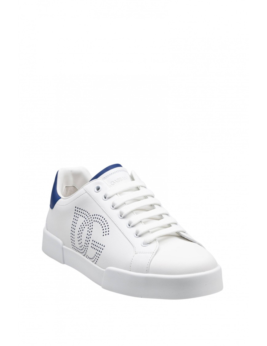 Dolce & Gabbana White And Black Leather Sneakers In White