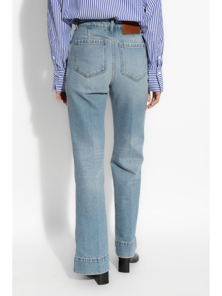 Shop Victoria Beckham Relaxed Wide-leg Light Blue Denim Jeans
