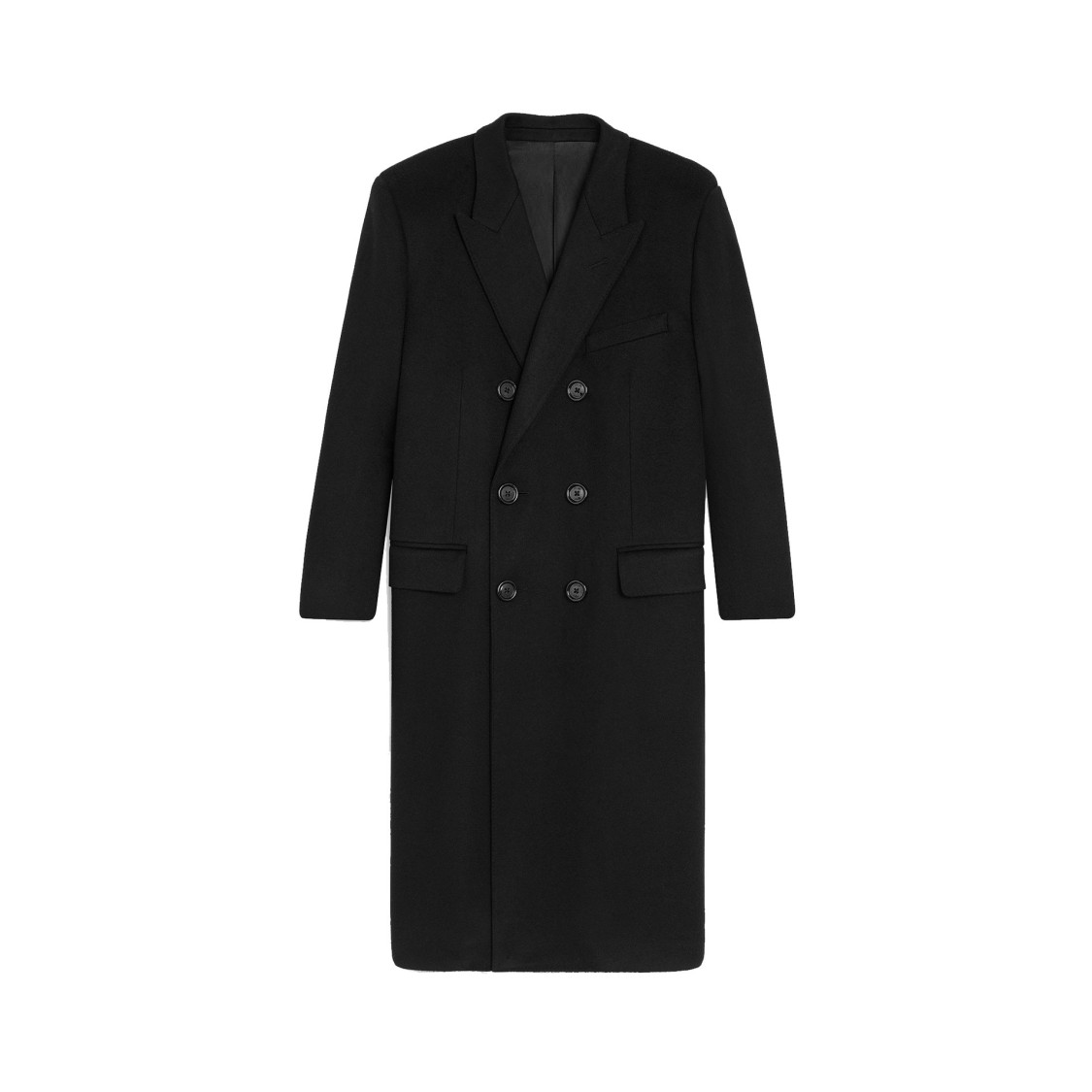 Celine Double-breasted Wool Coat With Padded Shoulders And Tailored Fit In Black