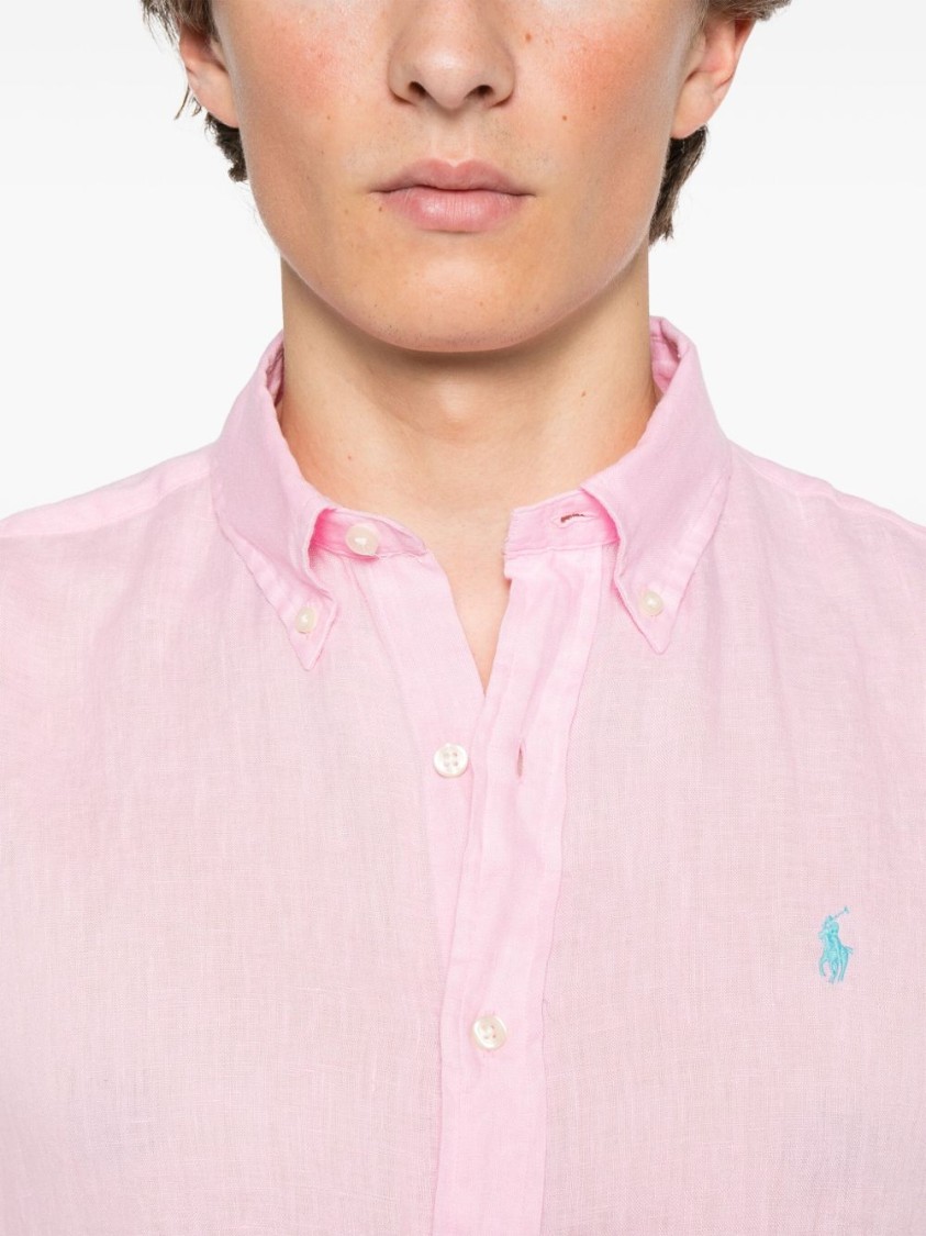 Polo Ralph Lauren Lightweight Linen Long Sleeve Shirt In Pink