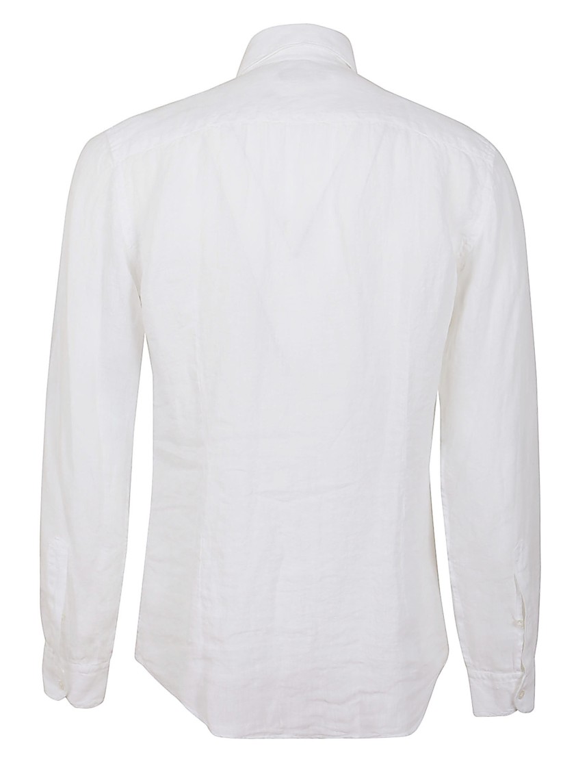 Fay Tailored White Linen Shirt With Button-down Front In White