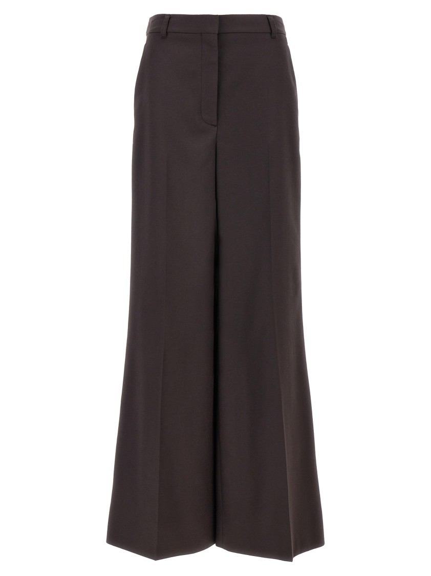 Stella Mccartney Wide Leg Flared Pants In Soft Wool Flannel In Brown