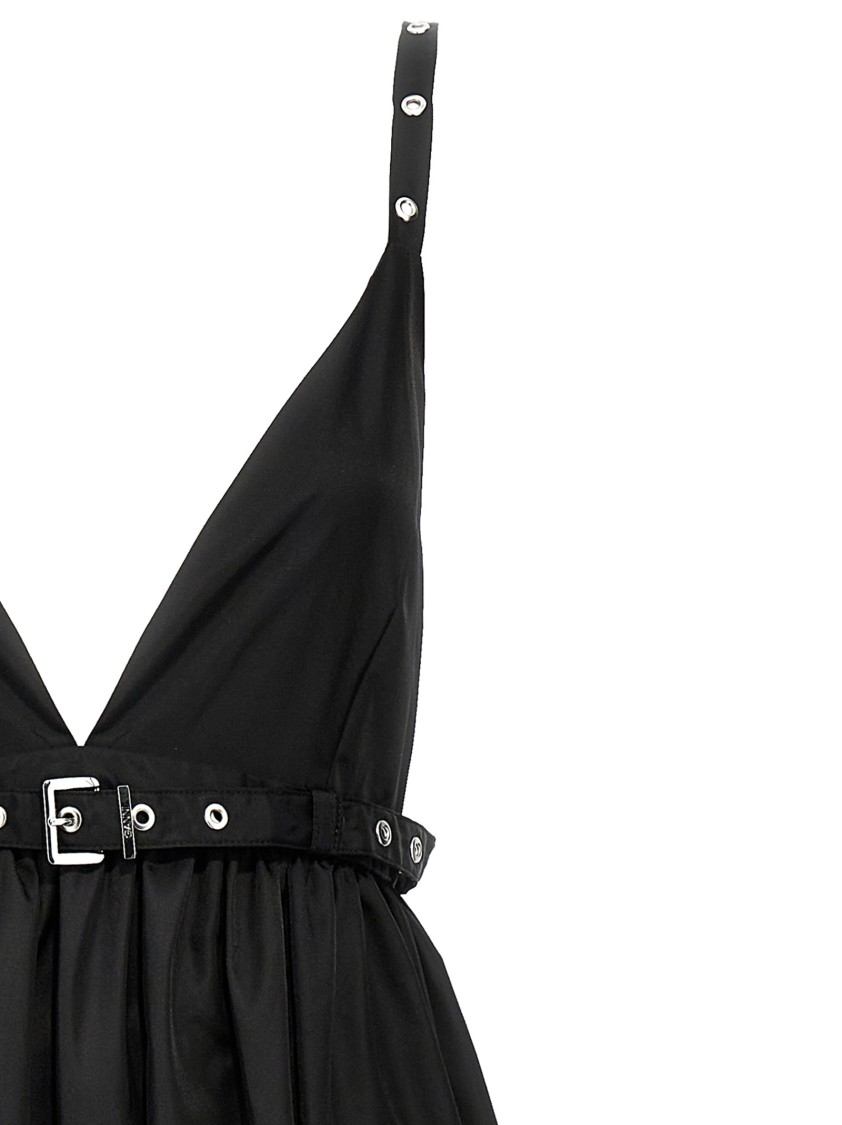 Ganni Black Long Dress With A V-neck Embellished With Studs