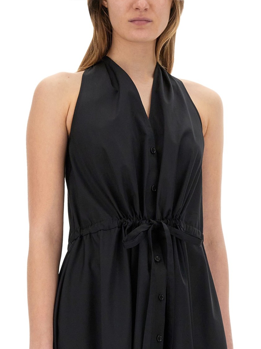 Aspesi Halter Neck Midi Length Sleeveless Dress Waist Tie In Black