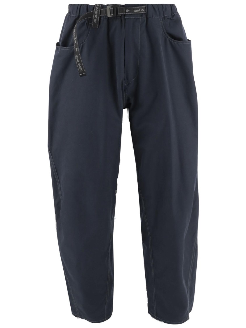 And Wander Navy Relaxed-fit Trousers With Adjustable Belt