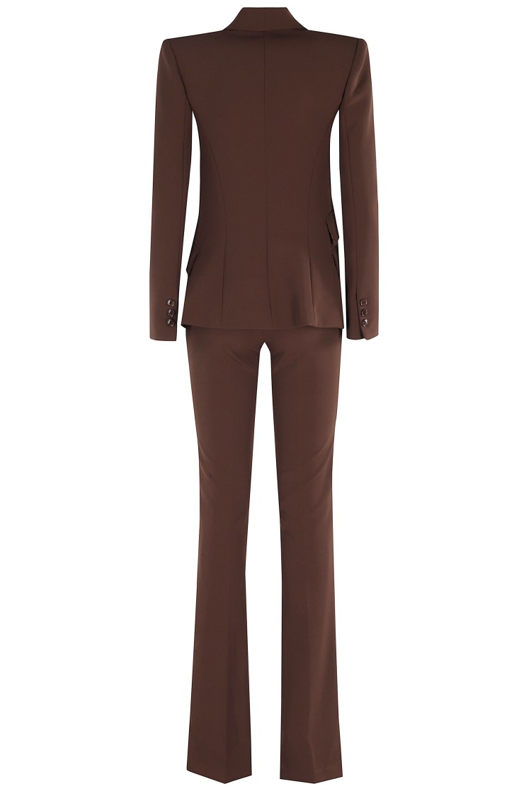 Elisabetta Franchi Single-breasted Tailored Suit With Flared Pants In Brown