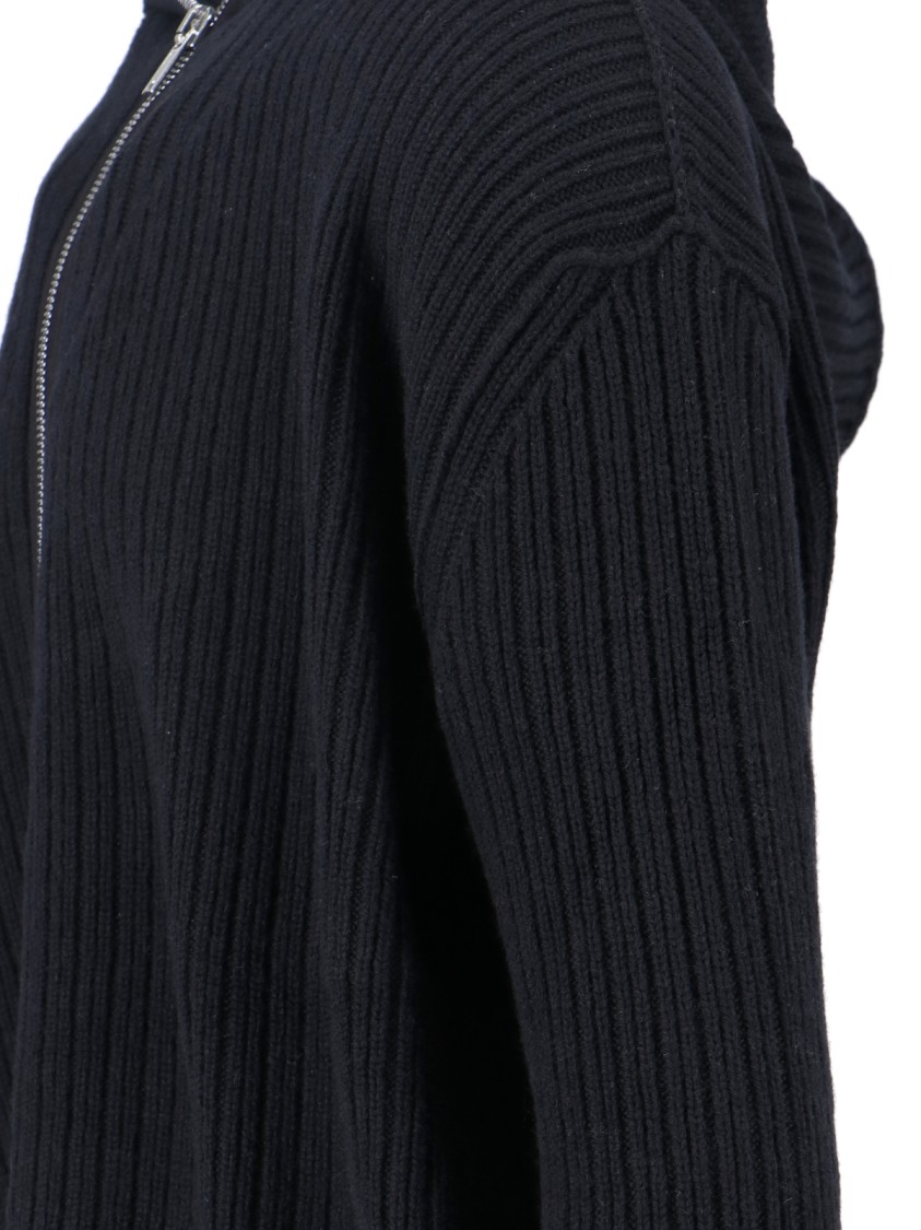 Rick Owens Ribbed-knit Virgin Wool Zip-up Sweater In Black