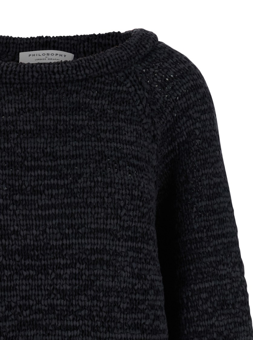 PHILOSOPHY DI LORENZO SERAFINI PHILOSOPHY DI LORENZO SERAFINI BLACK CREWNECK SWEATER WITH RIBBED TRIMS