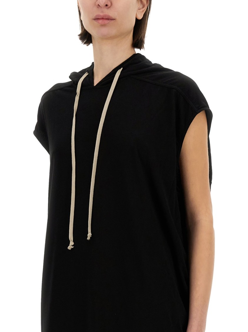 Rick Owens Drkshdw Drkshdw By Rick Owens Hooded Black Maxi Dress With Side Slits In Black