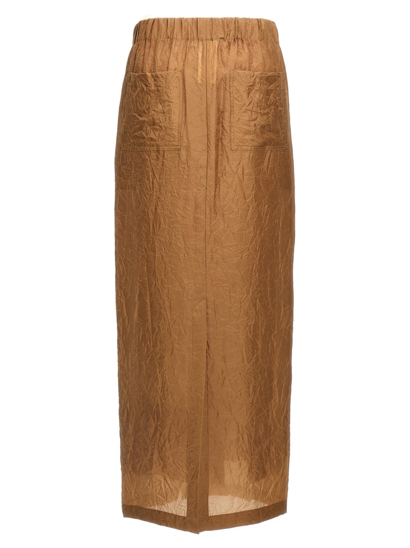 Max Mara Mid-length Crinkled Maxi Skirt With Elastic Waistband In Brown