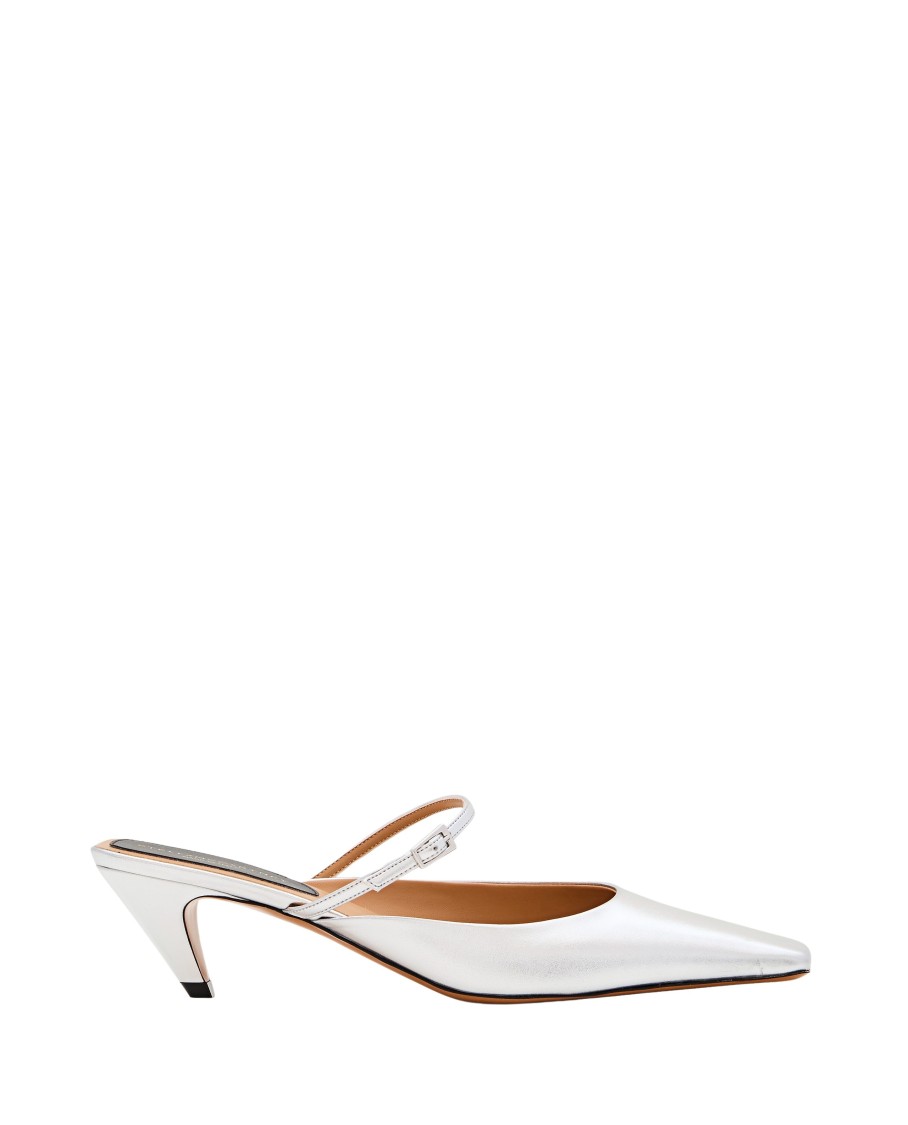 Stella Mccartney 90mm Buckle-fastening Slingback Mules In Silver