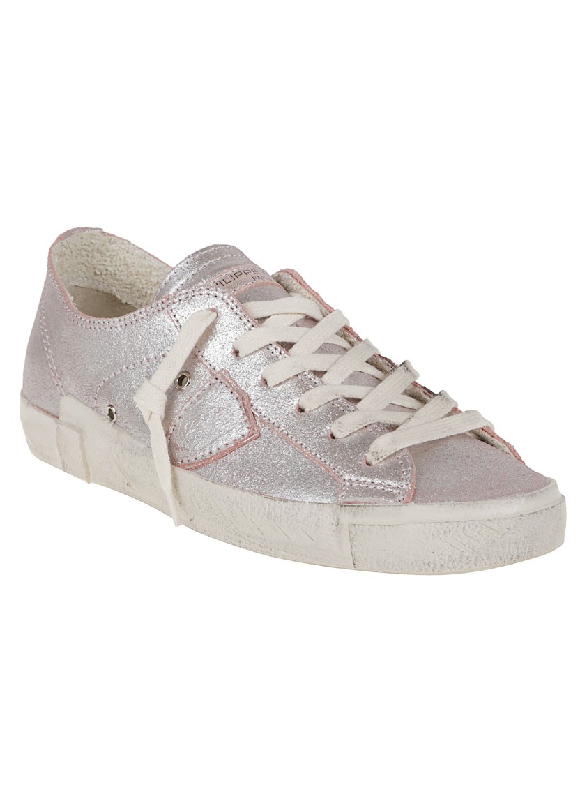 Philippe Model Metallic Finish Leather Sports Sneakers