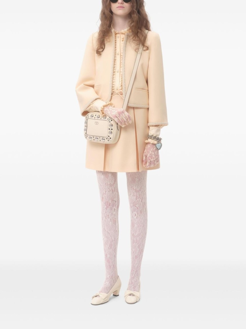 Valentino Womens Betulla Bow Pleated Wool-silk Woven Mini Skirt