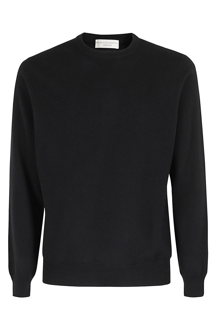 Filippo De Laurentiis Black Wool-cashmere Blend Crew Neck Sweater In Brown