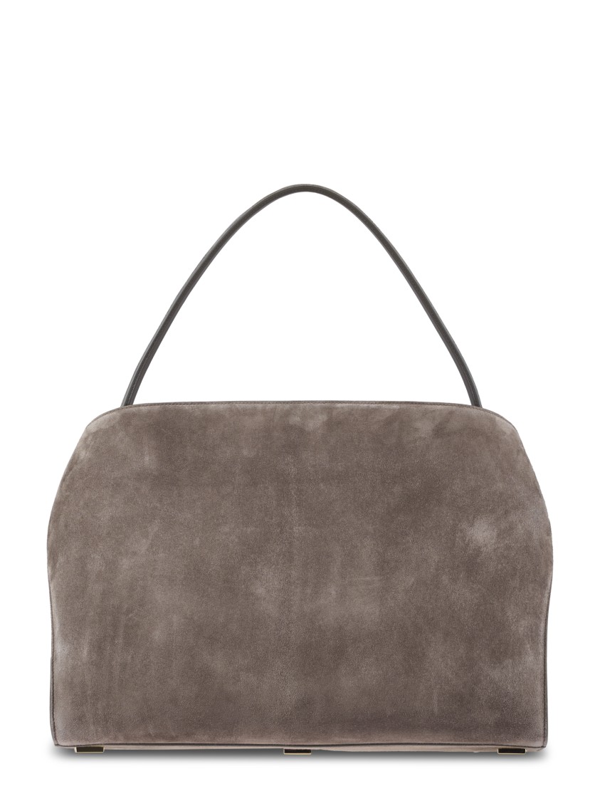 Ferragamo Structured Suede Bag With Gold-tone Hardware In Gray