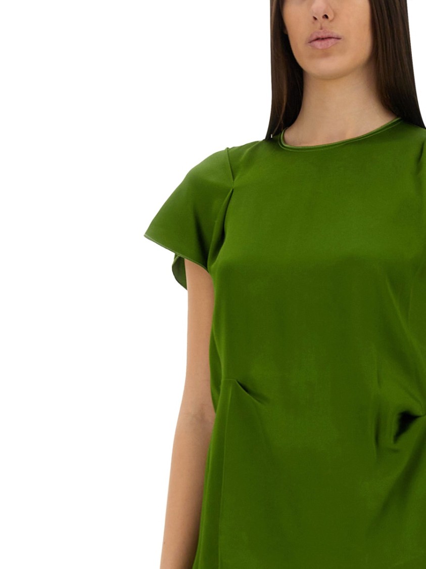 Victoria Beckham Asymmetrical Pleated Blouse In Green
