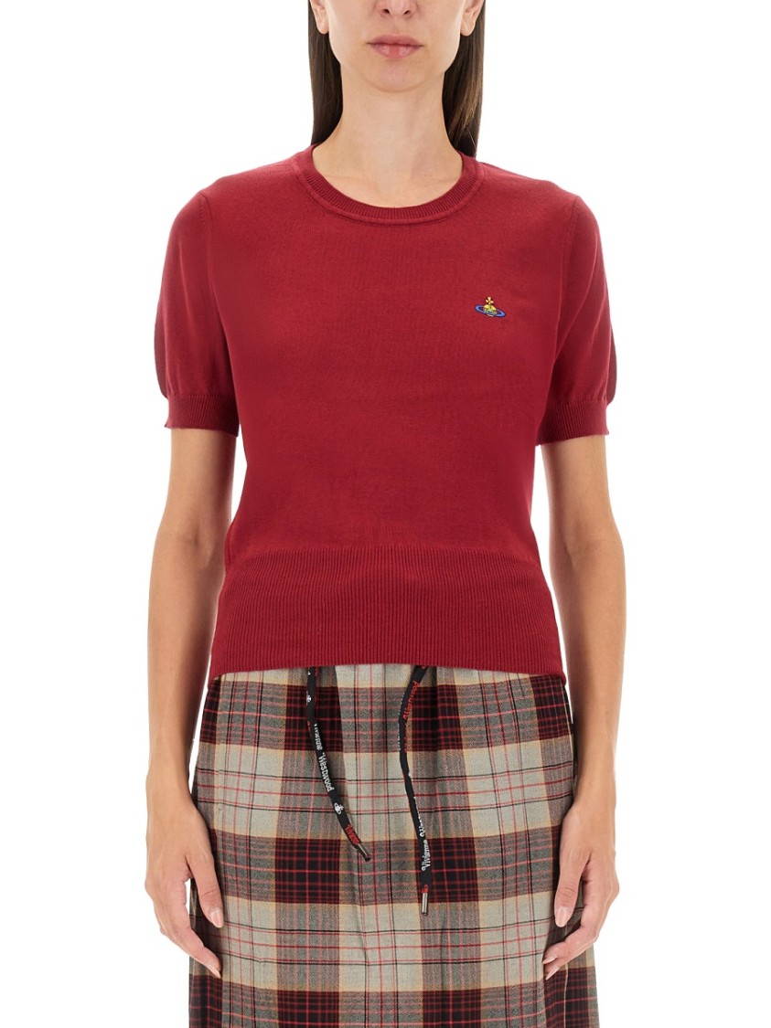 Vivienne Westwood Red Embroidered Logo Sweater In Burgundy
