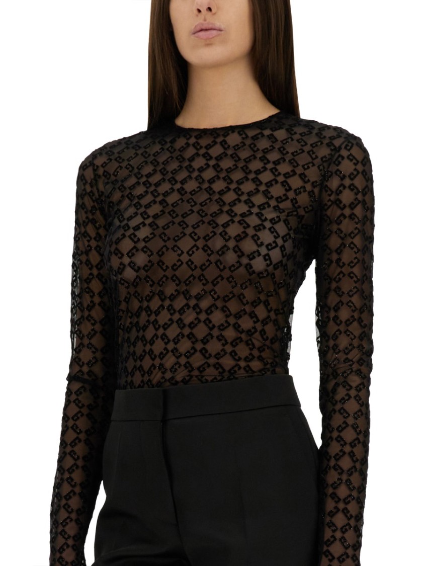 Shop Givenchy Monogram Tulle Bodysuit