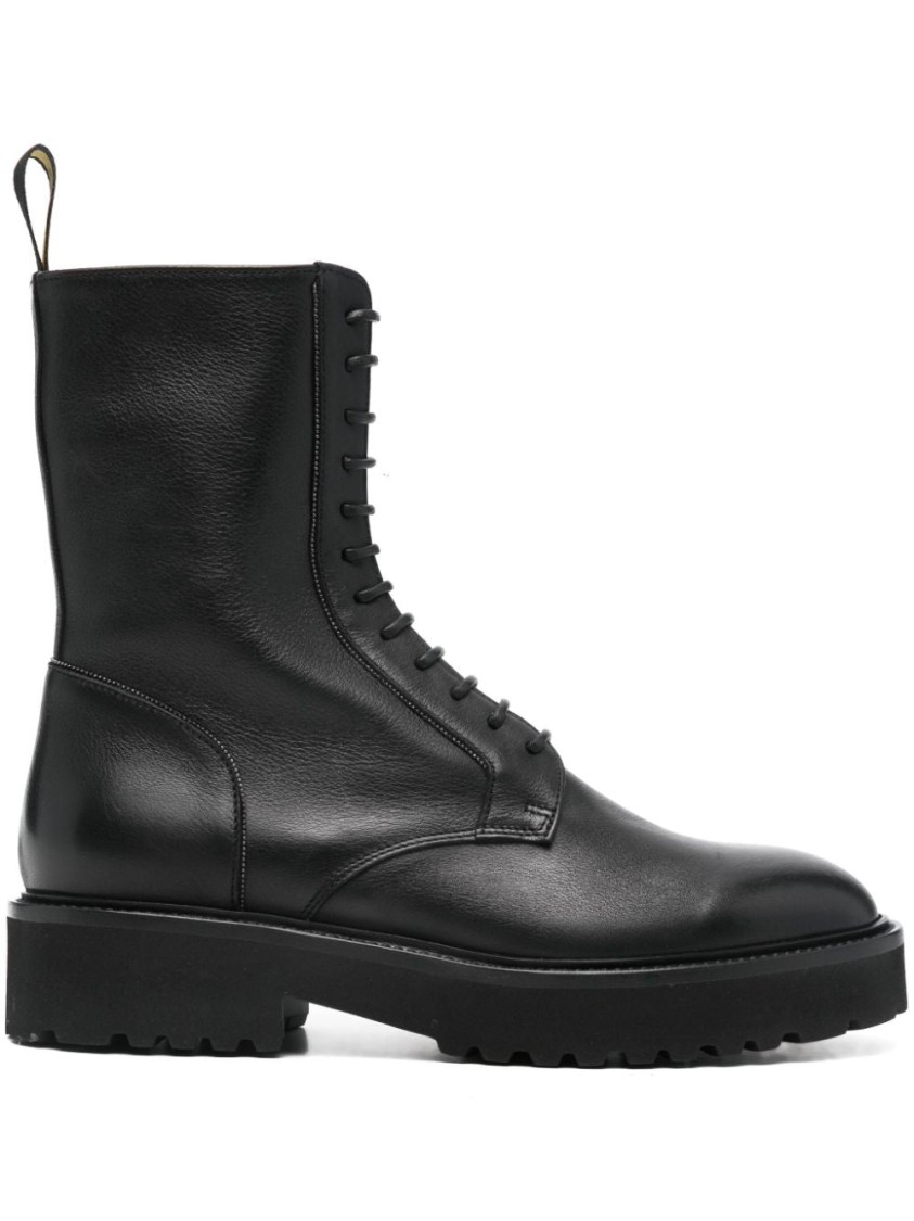 Doucal's Lace-up Ankle Boots With Sturdy Rubber Sole In Black