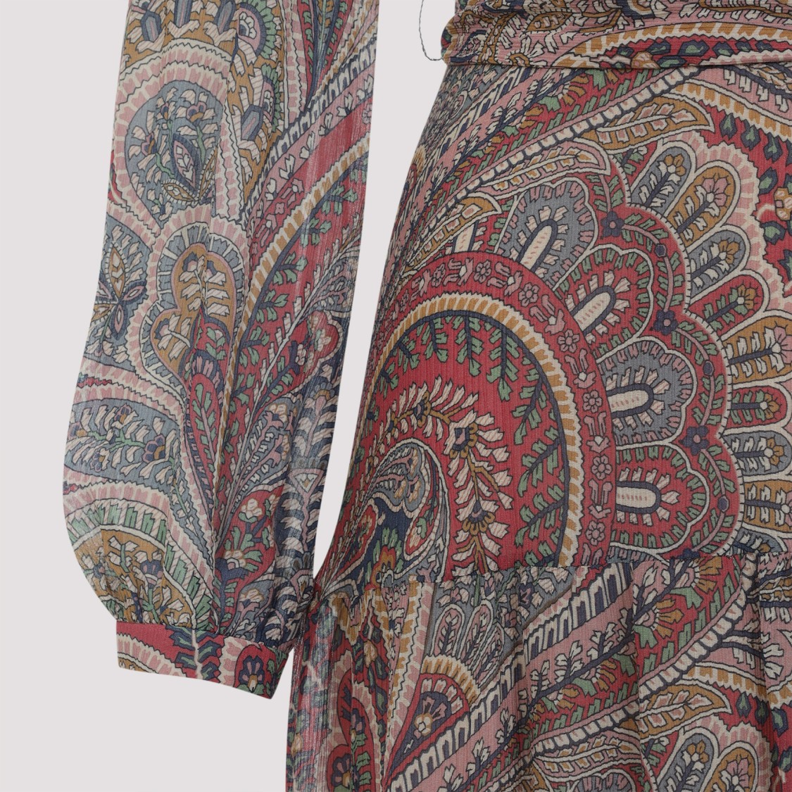 Etro High Neck Ruffle Maxi Dress With Paisley Print In Multi