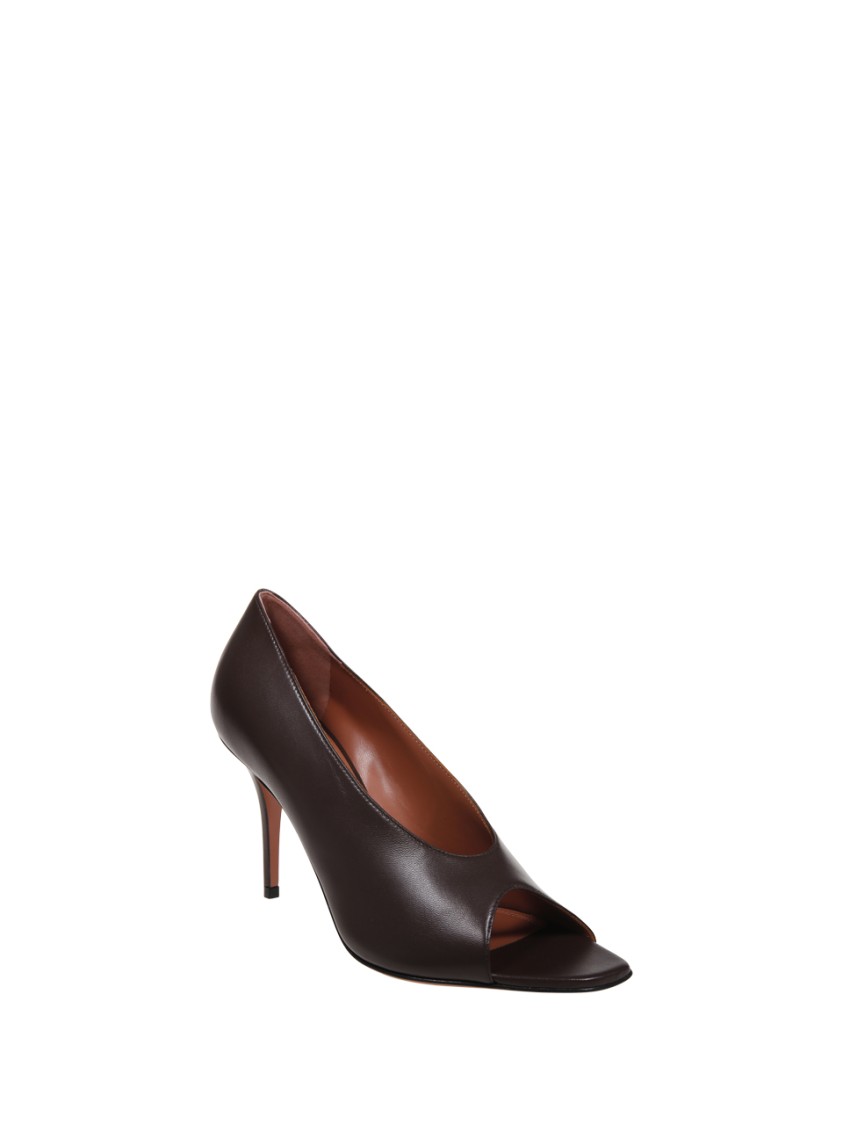 Shop Amina Muaddi Julianne Peep Toe Pump 90 In Brown