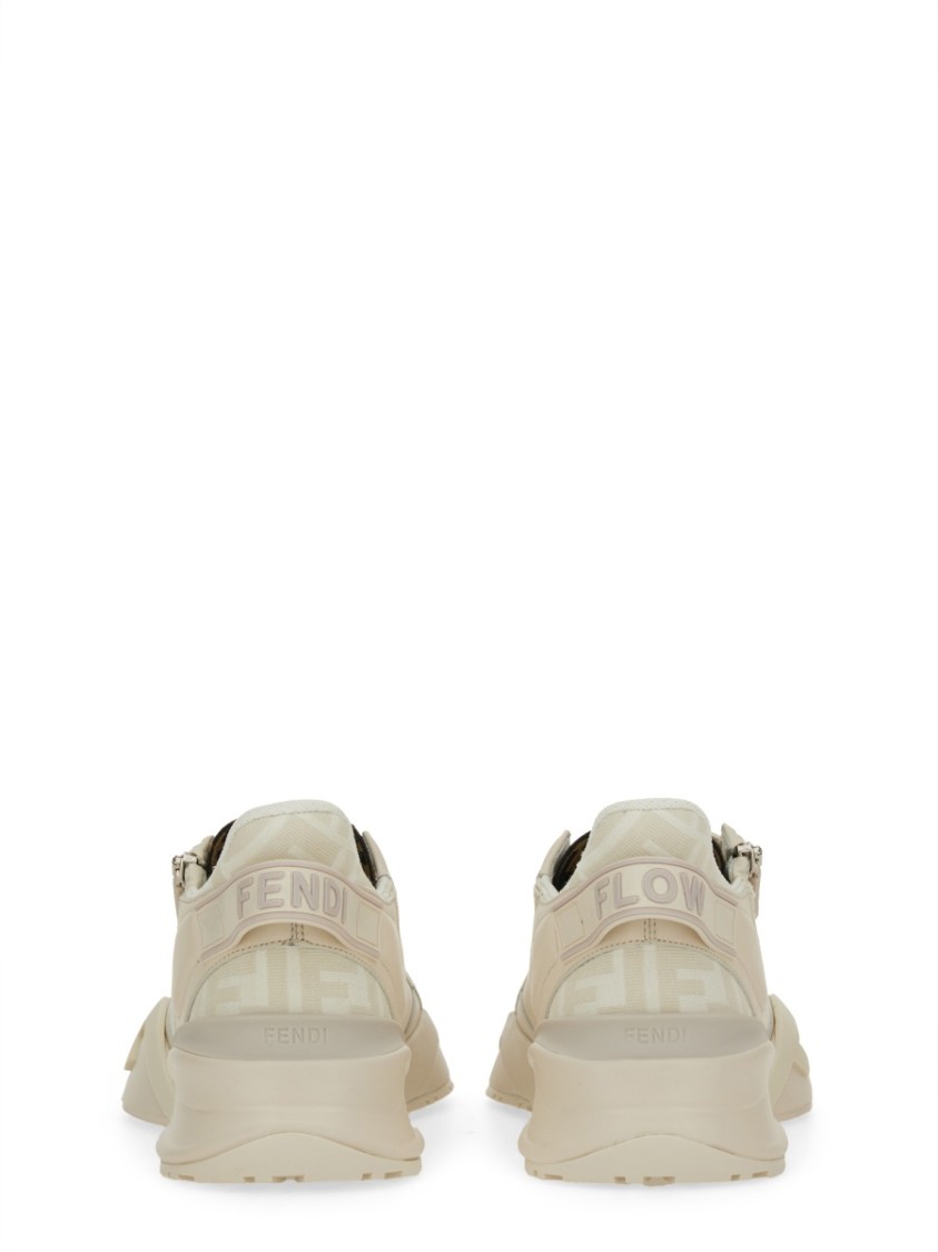 Fendi Ivory Leather And Fabric Flow Sneakers
