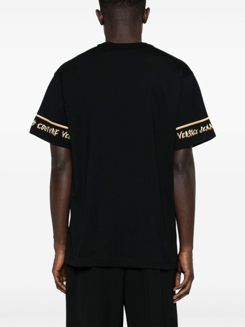 VERSACE JEANS COUTURE VERSACE JEANS COUTURE COTTON BLACK T-SHIRT WITH EMBROIDERED POCKET 