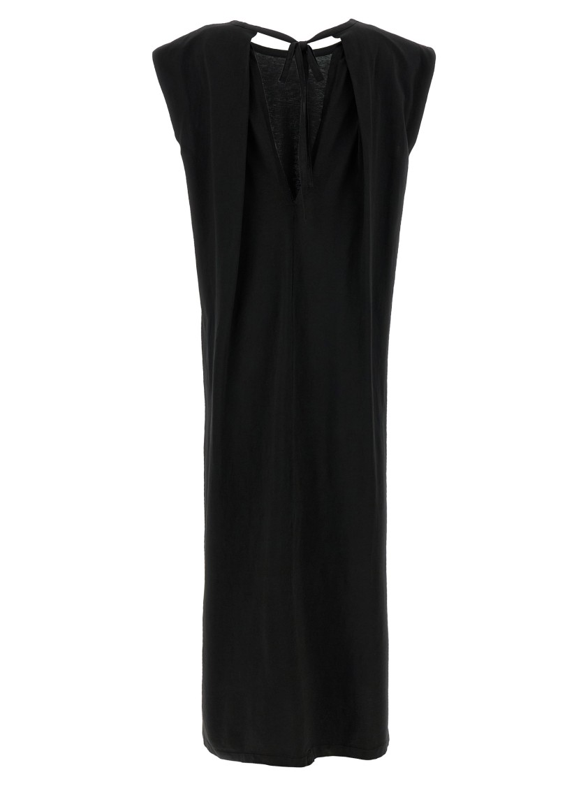 Nude Draped Tie Closure Maxi Dress In Black