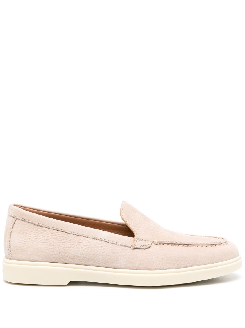 Santoni Closed-design Pink Leather Loafers With Plush Lining