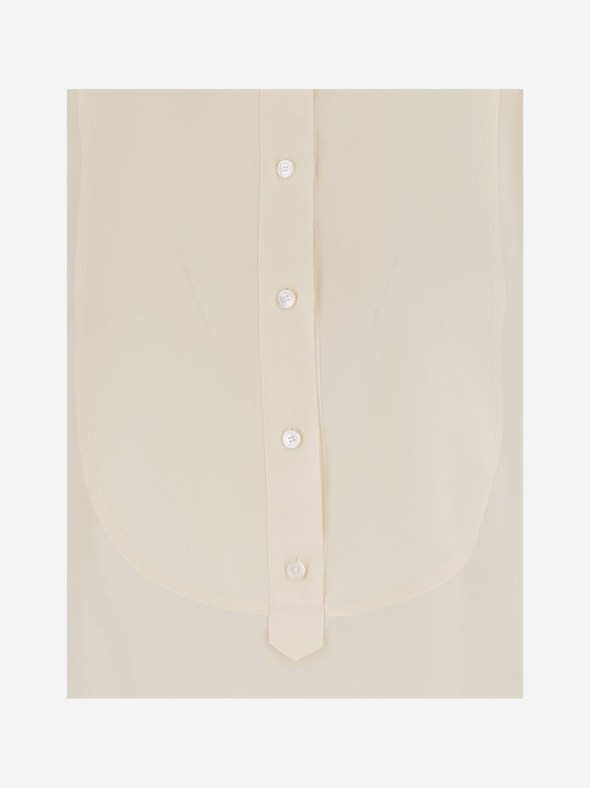 Chloé Silk Shirt With Mandarin Collar In Neutral