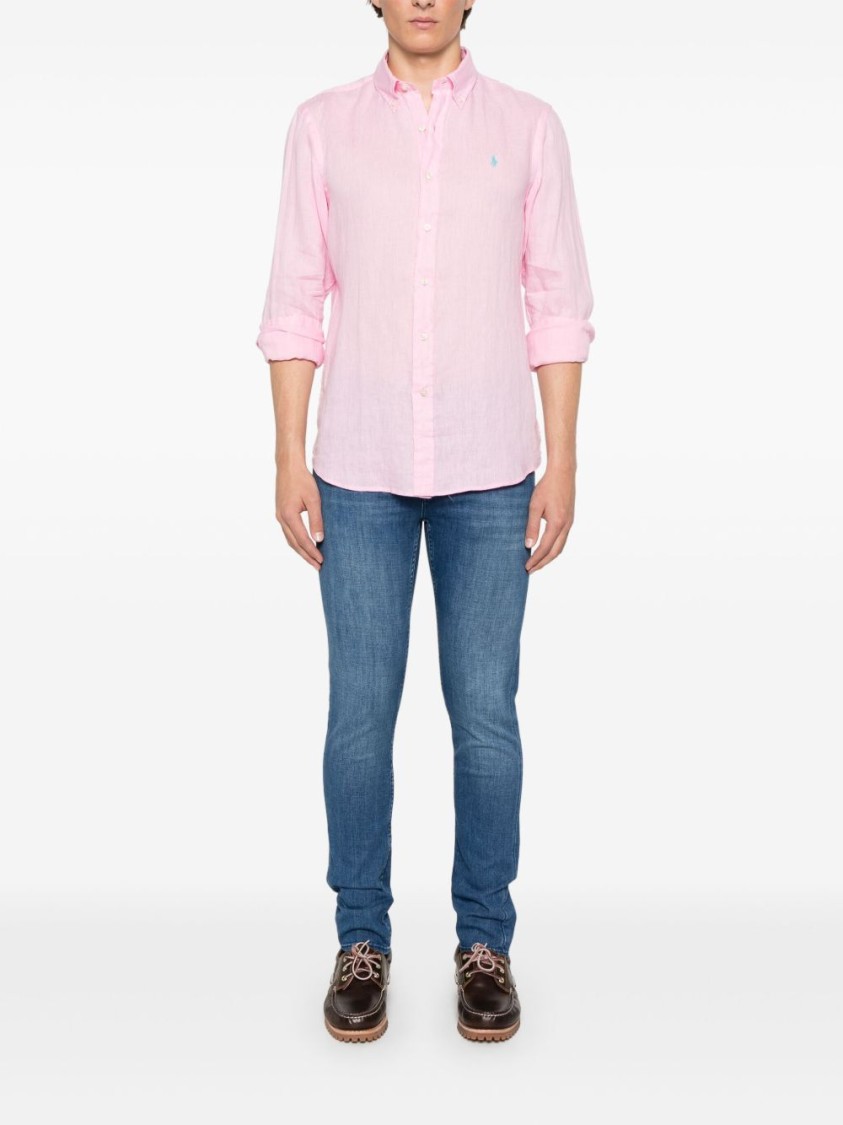 Polo Ralph Lauren Lightweight Linen Long Sleeve Shirt In Pink