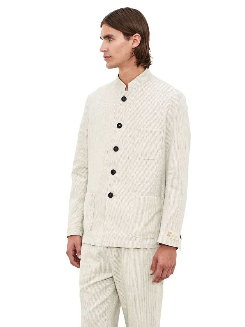 Massimo Alba Linen-cotton Blend Beige Jacket With Guru Collar