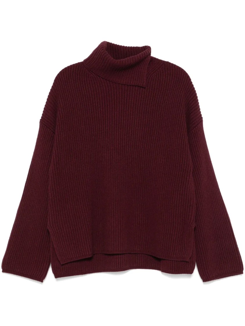 Joseph Relaxed Fit Turtleneck Sweater With Ribbed Texture In Red