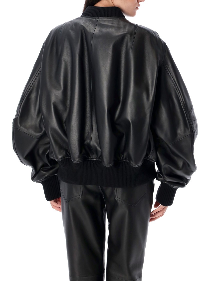 Attico Black Bomber Jacket With Zip Closure In Black