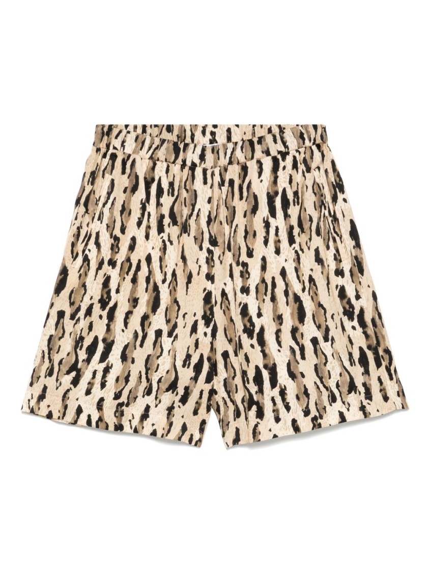 The Nina Studio Relaxed Fit Sand Animal Print Shorts In Neutral