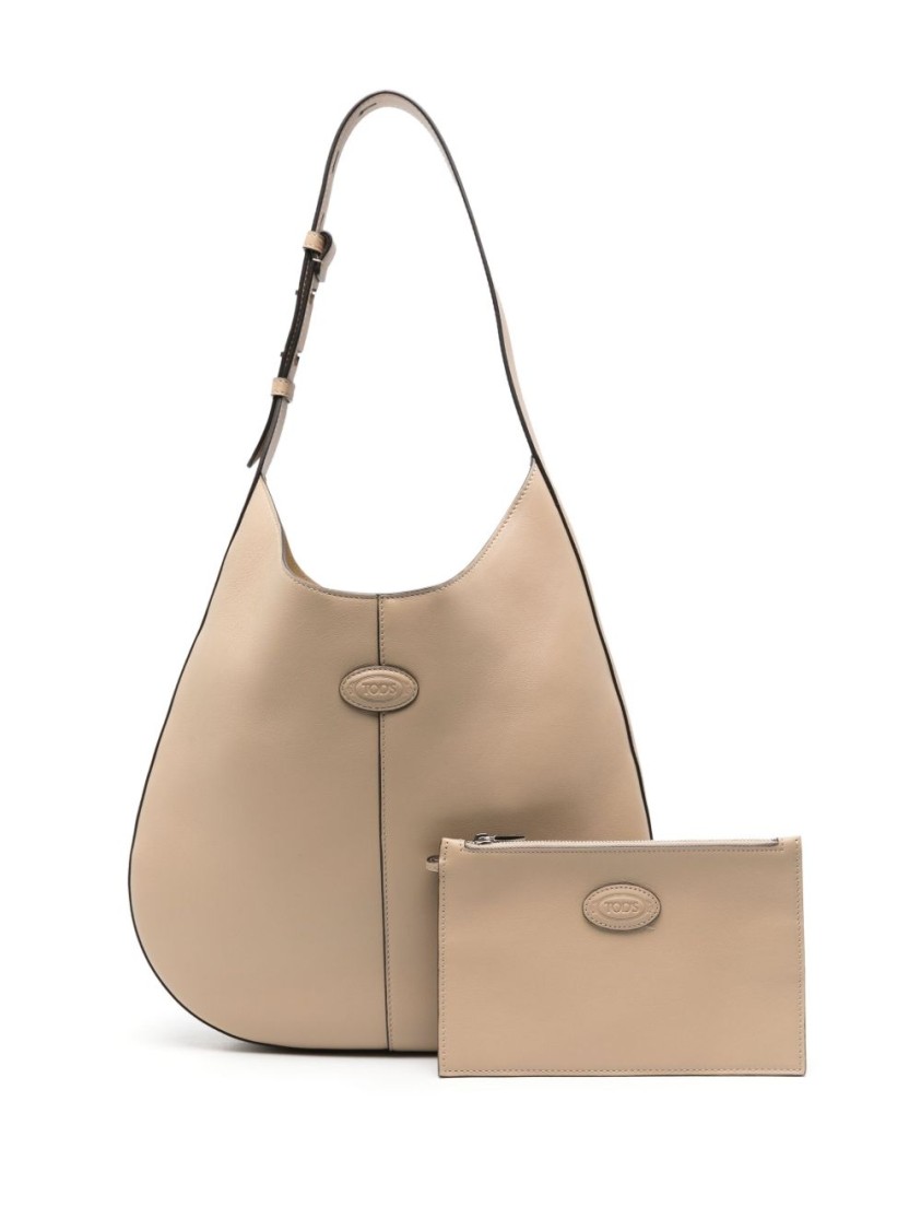 Tod's Beige Calfskin Shoulder Bag With Adjustable Strap In Neutral